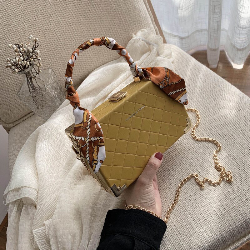 Shoulder xie kua bao Minimalist Square Box Package High-Grade Western Style Handbags: Yellow