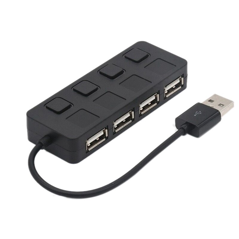 Hub, adaptador USB 2,0 de 4 puertos, con interruptor de alimentación LED independiente, concentrador de datos portátil, adecuado para Windows XP/Vista/7/8/10