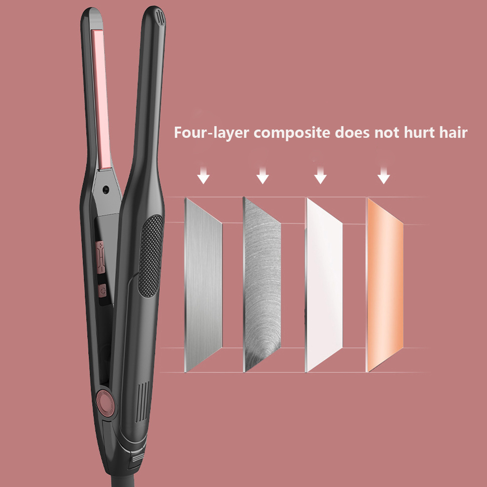 Hair Straightener Curler Ceramic Coating Thinnest Plate Pencil Flat Irons For Short Hair Men's Beard Styler