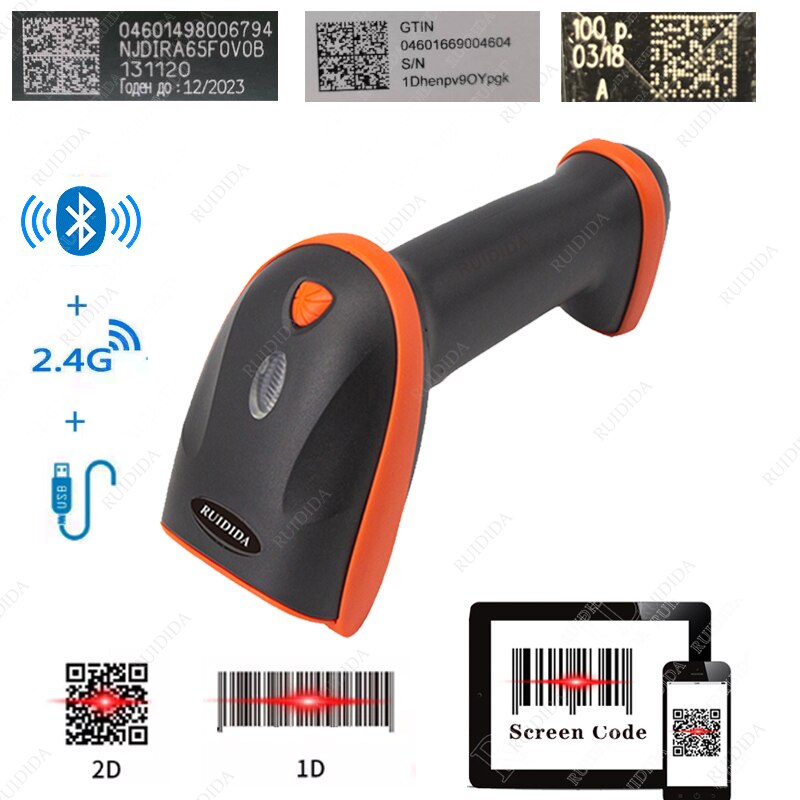 Scanner 2D 2.4G Draadloze Bar Code Scanner Bluetooth Qr Reader Wired Handheld Barcode Scanner Draagbare Scanner Draadloze Qr Code