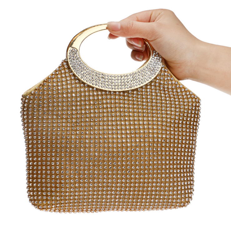 SEKUSA Full Rhinestones Evening Bag Day Clutch Crystal Chain Soft Chain Shoulder Messenger Wedding Purse Bag For Wedding Party: YM1039Gold