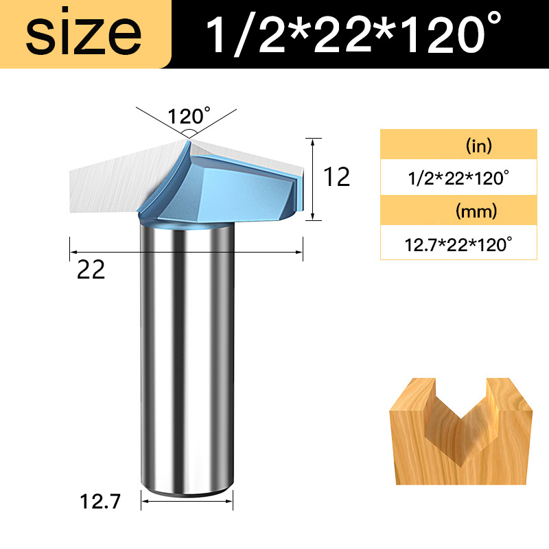 Tideway V Groove Router Bit 120 150 Degree Double Flutes Carving Bit Woodworking Tools Engraving Slotting Cutter for Wood CNC: 32mm