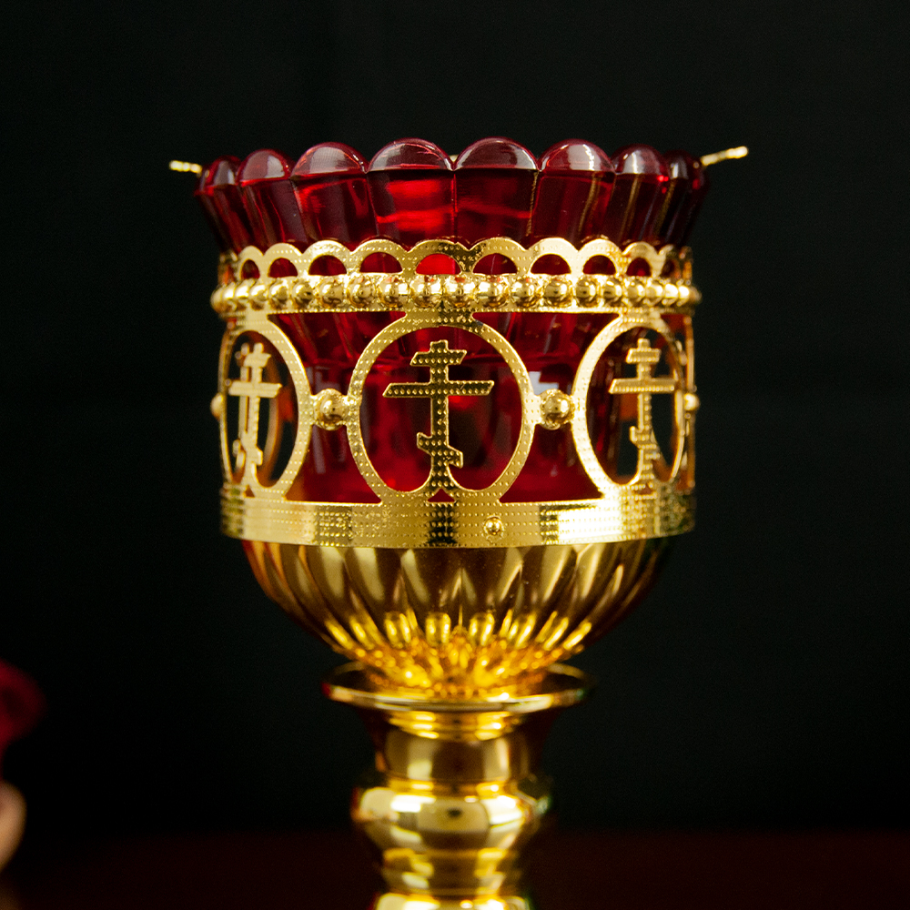 Candelabro de iglesia ortodoxa, suministros rituales religiosos, puede contener velas o aceite sagrado para quemar, con soportes para mechas