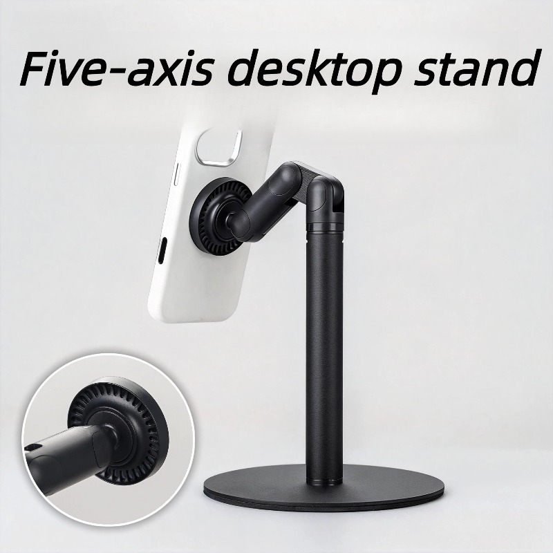 Magnetische telefoon- en tabletstandaard met 5 assen 360 ° Horizontale rotatie Veilige hechting Draagbare kantoorstandaard met hoogteverstelling