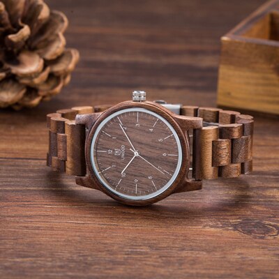 Herenhorloges topmerk luxe dameshorloge houten polshorloges leren of houten band relogio masculino: Walnotenhout