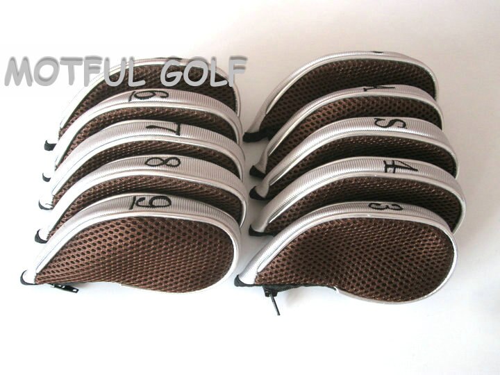 Rits Golf Ijzer Headcover Ijzers Set Head Cover Met Rits Tmesh Stof 10 Stks/pak Grey Kleur Met Nummers
