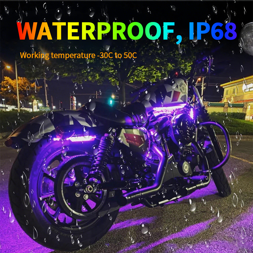 Motocyklowe doprowadziło Lampy Dekoracyjne Podświetlenie Podwozia RGB Wodoodporne Sterowanie Aplikacją Pilotem robić ATV UTV Motocykla Światło Atmosferyczne