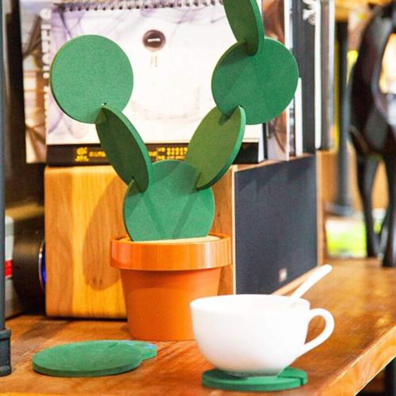 Brand 6 stykke coaster blomst kaktusformede drinks coaster kopholder grøn