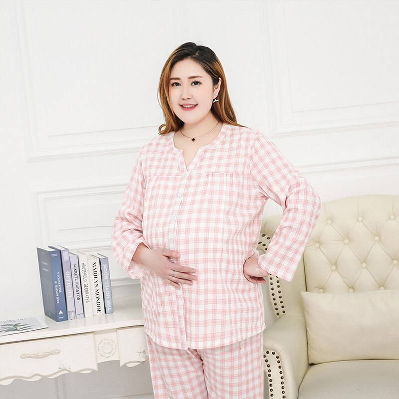 Sommer damer pyjamas plaid indespærring bomuldstøj gravide kvinder mor hjemmetjeneste 3xl-6xl løst tøj