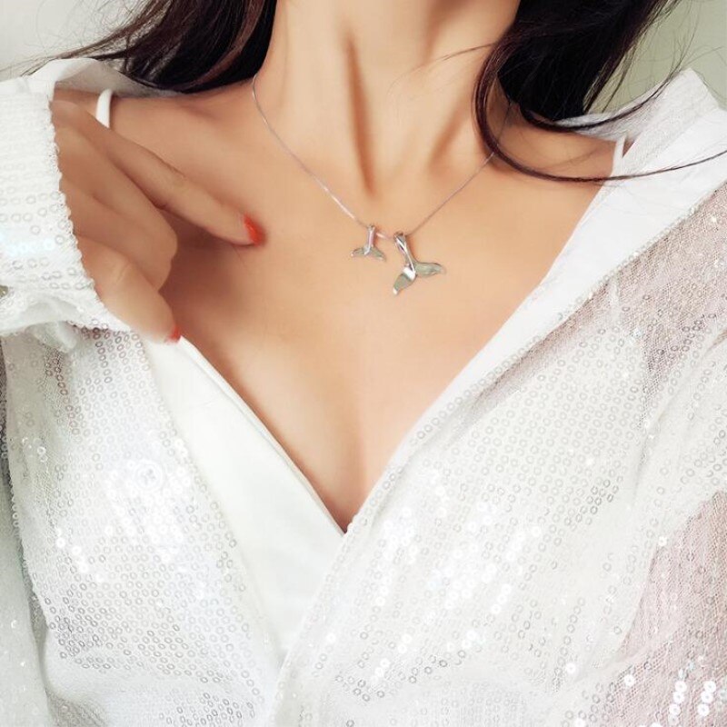 Personality 925 Sterling Silver Jewelry Fishtail Dolphin Sweet Cute Female Pendant Necklaces N209