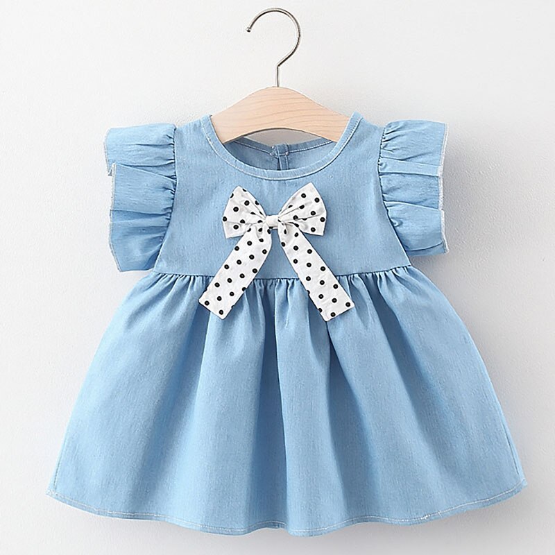 2022 Summer Outfit Newborn Baby Girl Dresses Cute Bow Sleeveless Cotton Infant Princess Blue Dress Toddler Clothes 0-24Months