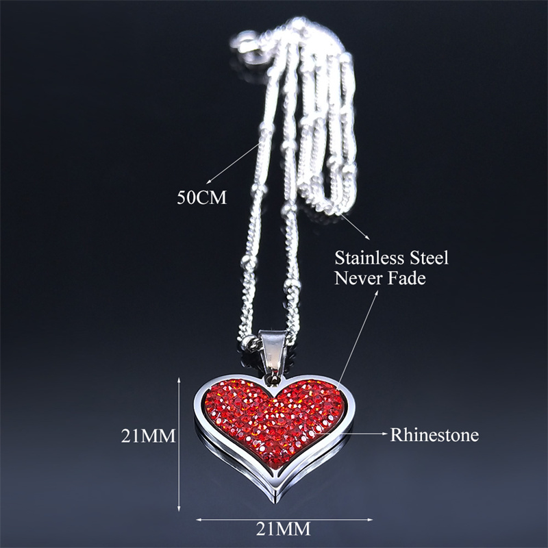 Liebesherz-anhänger aus rotem kristall und edelstahl, kleine halskette für damen/herren, silberfarben, schmuck, geschenk für frauen,  n8049 01