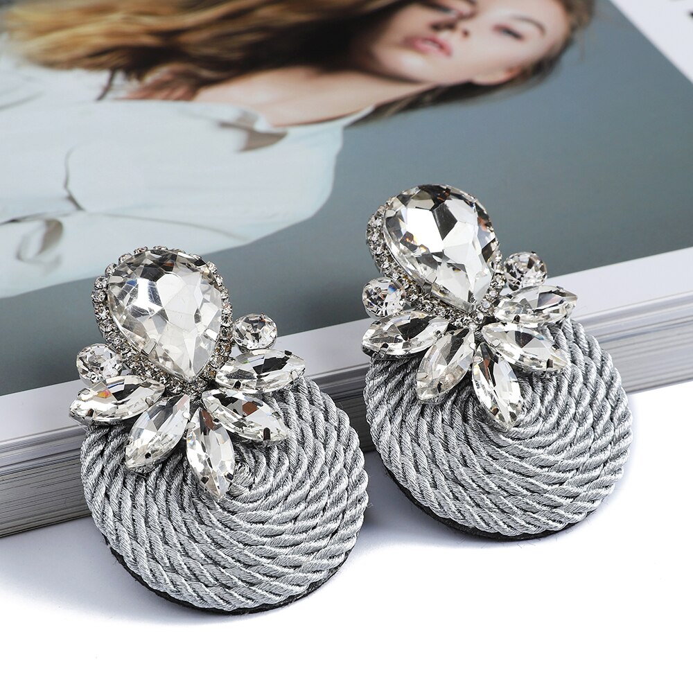 Ethnic Style Cotton Cord Weave Round Ear Accessories Vintage Sparkly Crystal Dangle Earrings For Women Luxury Jewelry: 29