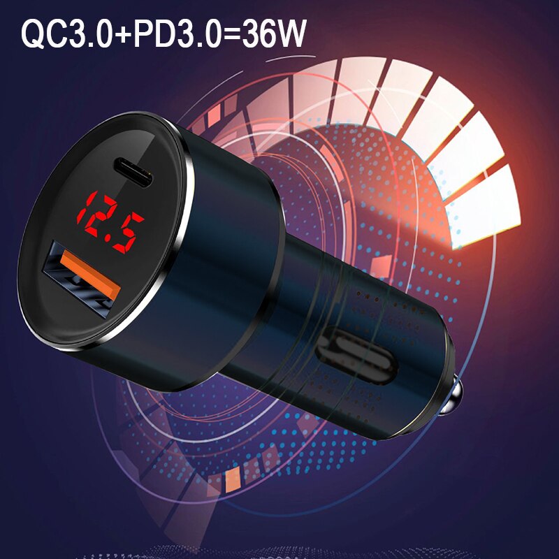36W Dual Usb Led Digitale Display Voltmeter Snel Opladen Auto-oplader Sigarettenaansteker Usb C Adapter Voor Iphone 13 xiaomi
