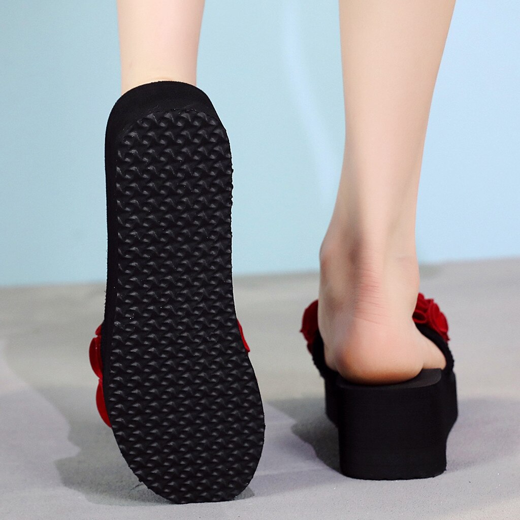 Bohemian Style Flower Thick Soles Slippers Summer Sandalias Non-slip Beach Shoes Home Wedges Slippers Women Zapatos De Mujer