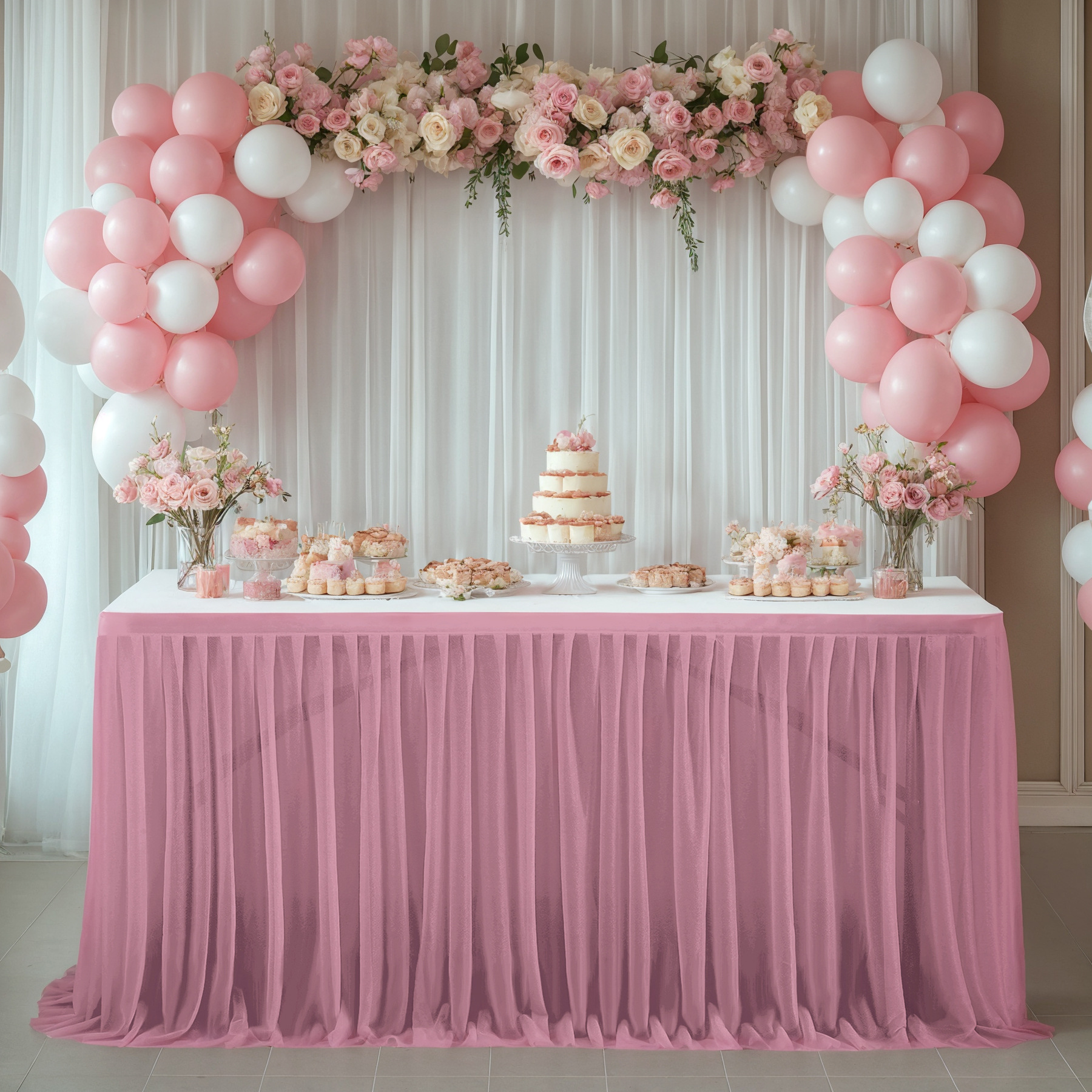 Ivory Tulle Table Skirts for Rectangle Tables 8ft 6ft 4ft for Wedding Party Birthday Baby Shower Cake Event Dessert Tablecloth: 140*140cm / Orange