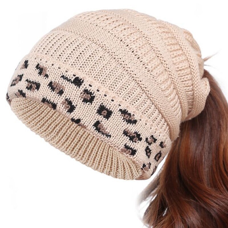 Vlechtbare muts winter gebreide mutsen winter dames muts dames meisje stretch gebreide muts met label paardenstaart muts met gaten warme mutsen mutsen