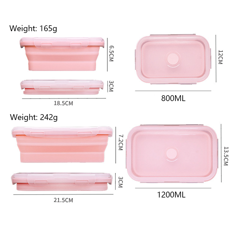 1200Ml Siliconen Opvouwbare Lunchbox Inklapbare Voedsel Container Bento Bpa Gratis Microwavable Draagbare Picknick Rechthoek Doos