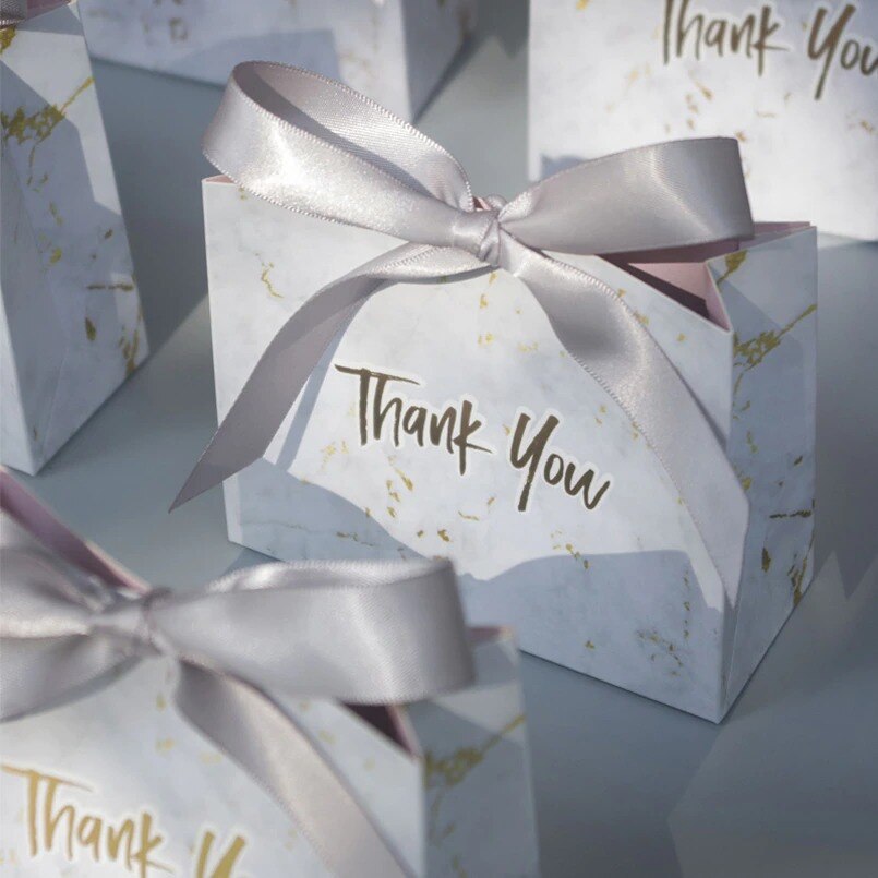 Grey Marble Mini Bag Box For Party Baby Shower Paper Chocolate Boxes Package Wedding Favours Candy Boxes