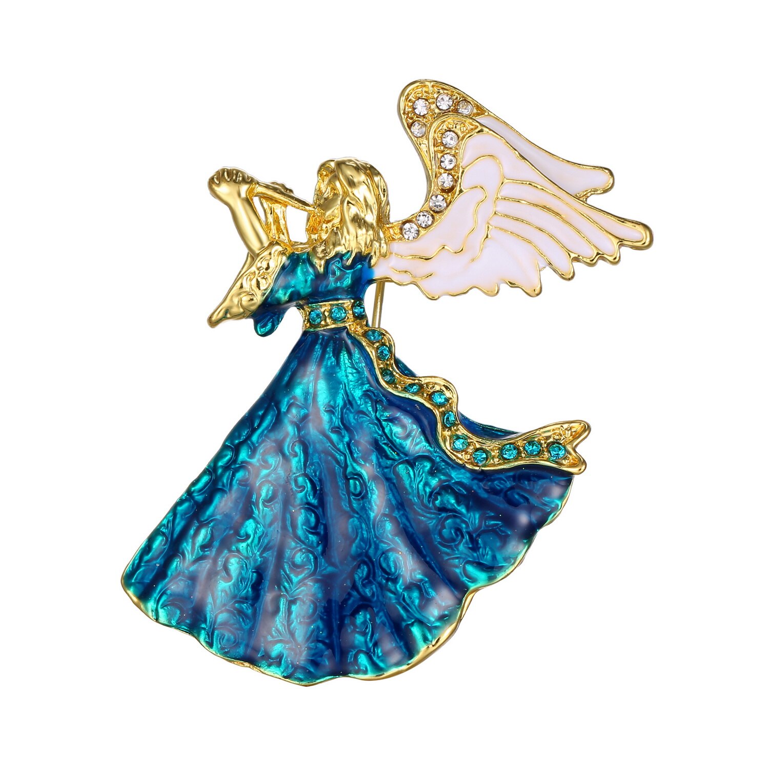 Broches de hadas de Ángel musical para mujer y niña, joyería de oro de ley de cristal, broche, alfileres, accesorios de vestir para el mejor: Color amarillo dorado claro