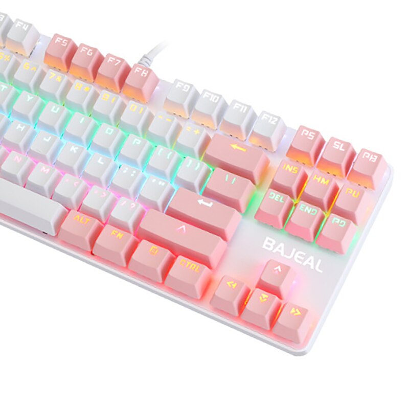 BAJEAL K100 Two-Color Keyboard 87-Key Green Axis Keycap USB Wired Mechanical Keyboard Gaming