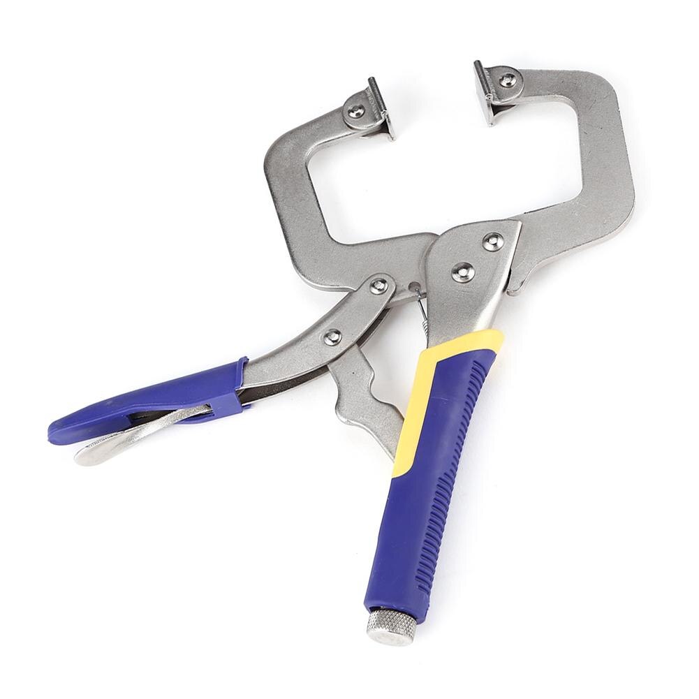 Multi-functional C-type Flat Locking Grip Vise Pliers Carbon Steel Welding Quick Fixing Locking C Clamp Pliers Round Wood Tenon: Blue 11in