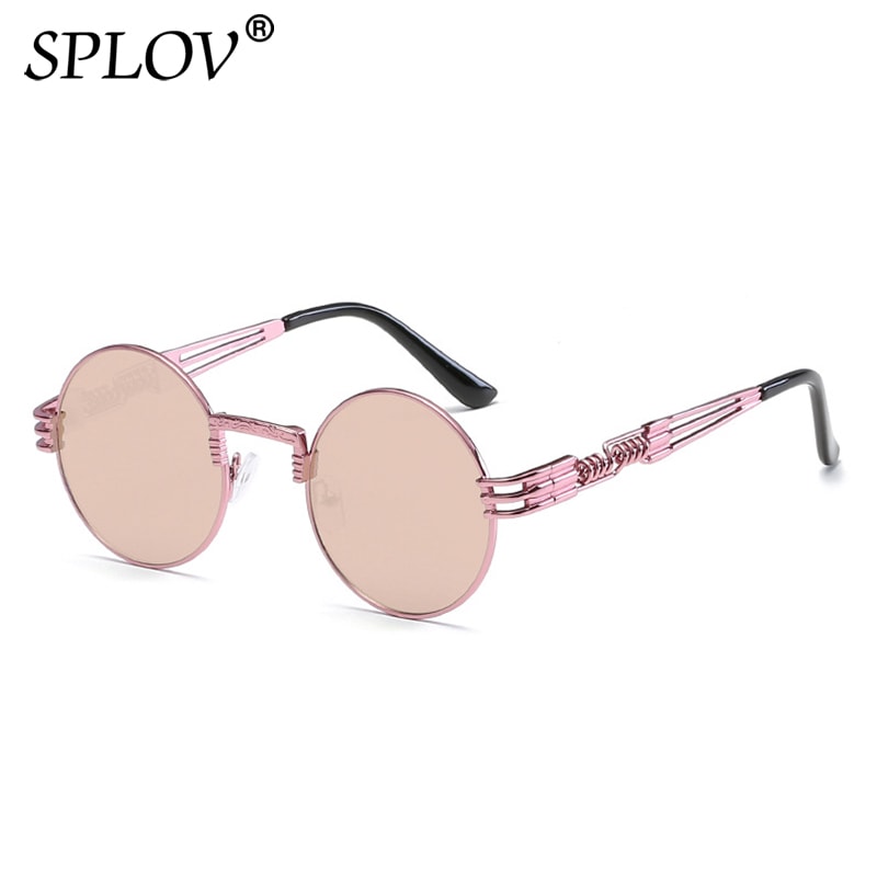 SPLOV Retro Steampunk Round Metal Sunglasses for Men and Women Double Spring Leg Colorful Eyewear UV400: N20 Pink BarbiePink