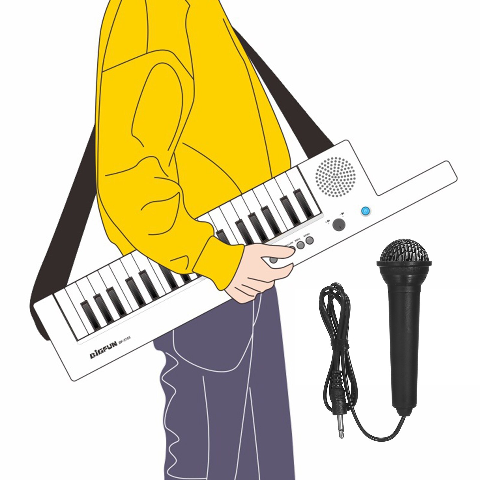 Guitar Electronic Piano with Keyboard 37-Key Electronic Keyboard Piano Rechargeable Children&#39; s Piano