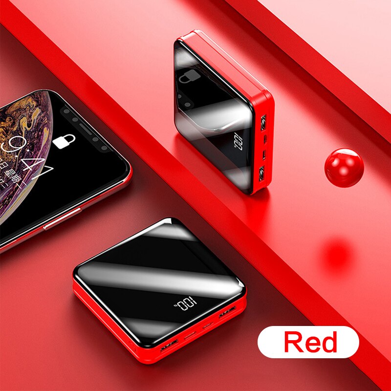 20000 Mah Mini Power Bank Spiegel Screen Led Display Powerbank Snel Opladen Externe Batterij Poverbank Voor Smartphone