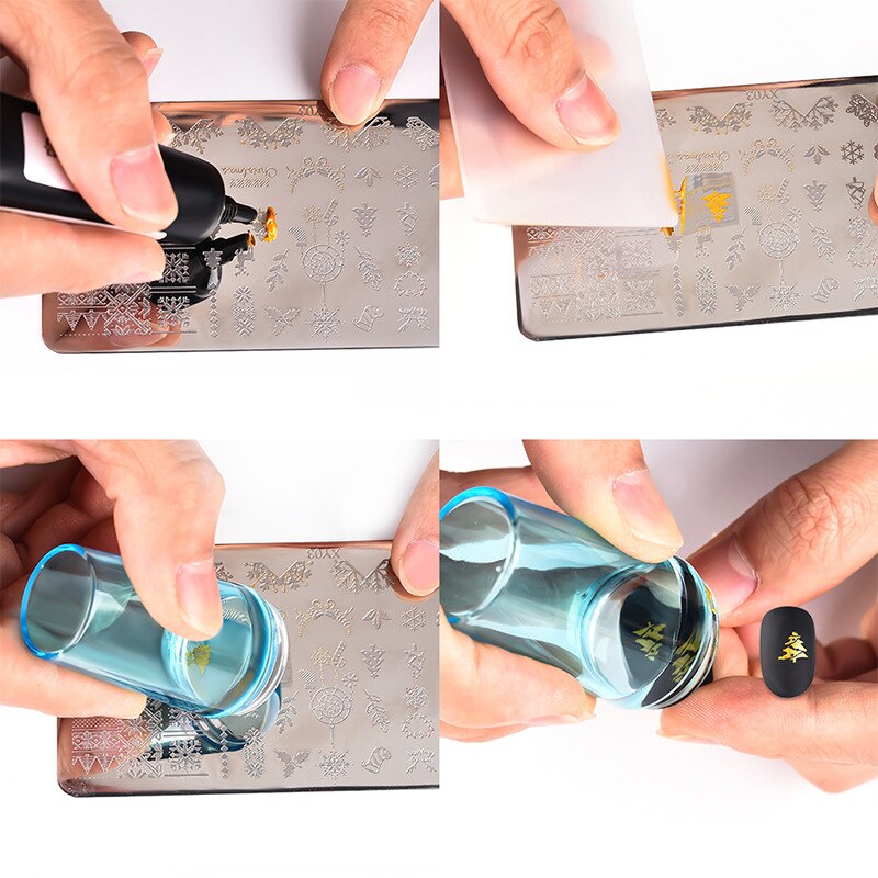 Nagel Kunst Polnischen Transfer Stempel mit Silikon Gelee Kopf Stempel Schaber mit Kappe Vorlage Drucken Manikübetreffend Werkzeuge Statten