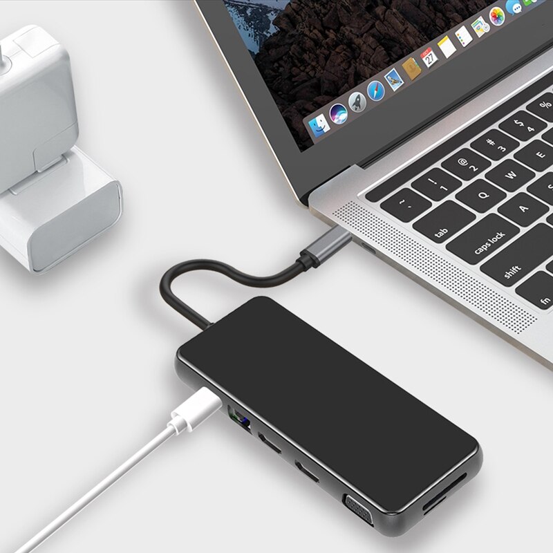 12 In 1 Type C Usb Hub Docking Station USB3.1 Naar Ethernet Poort/Hdmi/Vga/Audio/pd Hub Voor Pro Thunderbolt