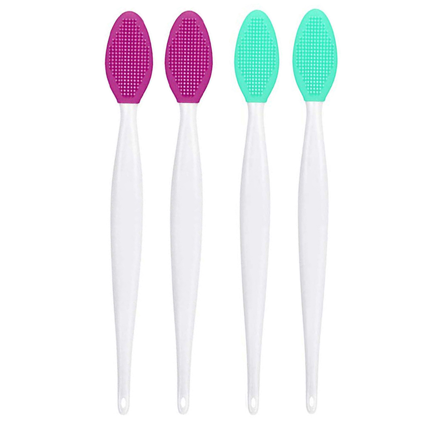 Silicone Lip Brush Tool Double Sided Soft lip Brush Wash Face Brush Scrub Clean Exfoliating Facial Lip Brush: 4Pcs purple green