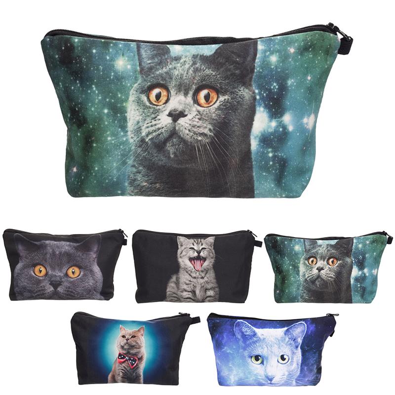 Neue 3D Kätzchen Gedruckt Weibliche Lagerung machen-hoch Taschen Frauen Mädchen Kupplung Taschen niedlich Karikatur Katze Reise Behälter Kosmetische fallen