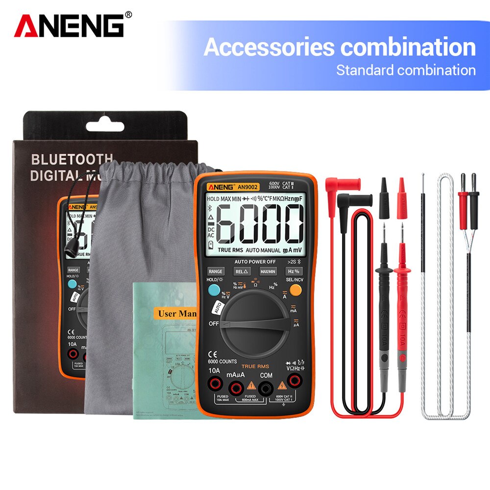 Aneng AN9002 Bluetooth Digitale Multimeter 6000 Telt Professionele Multimetrotrue Rms Ac/Dc Stroom Spanning Tester Auto-Range: AN9002 Orange