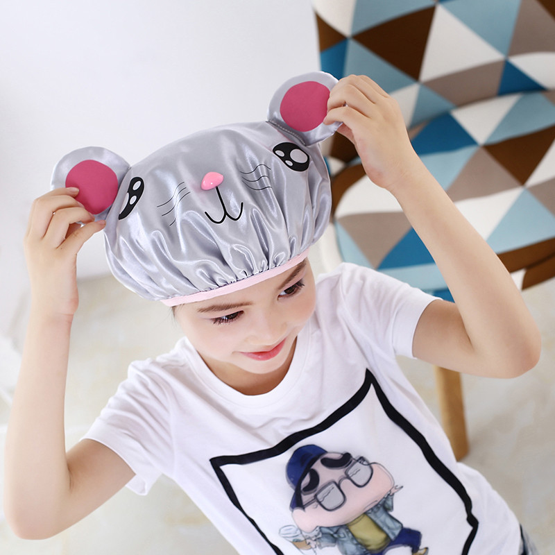 Cartoon Leuke Waterdichte Douche Cap Thicken Bad Hoed Badmuts voor Vrouwen Anti Olie Hoed touca de cetim # EEN: B
