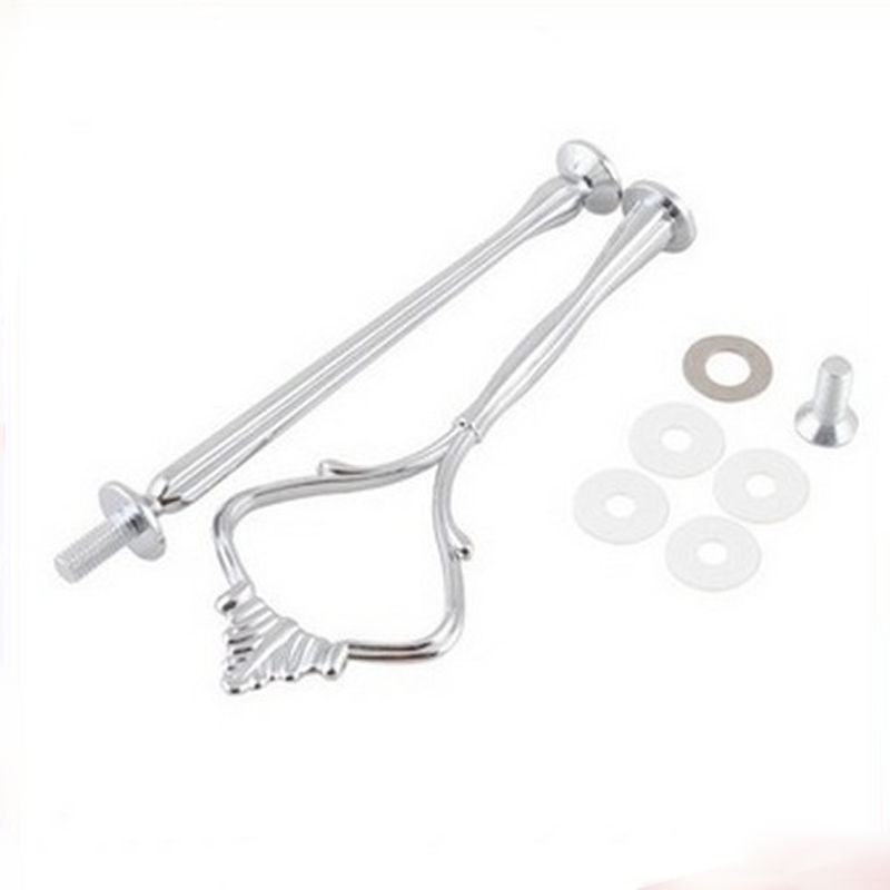 1 Juego de soporte de platos para pasteles de 2 o 3 niveles (plato no incluido) accesorio de corona de mango de Metal para fiestas de bodas plata/oro: 2 tier Silver