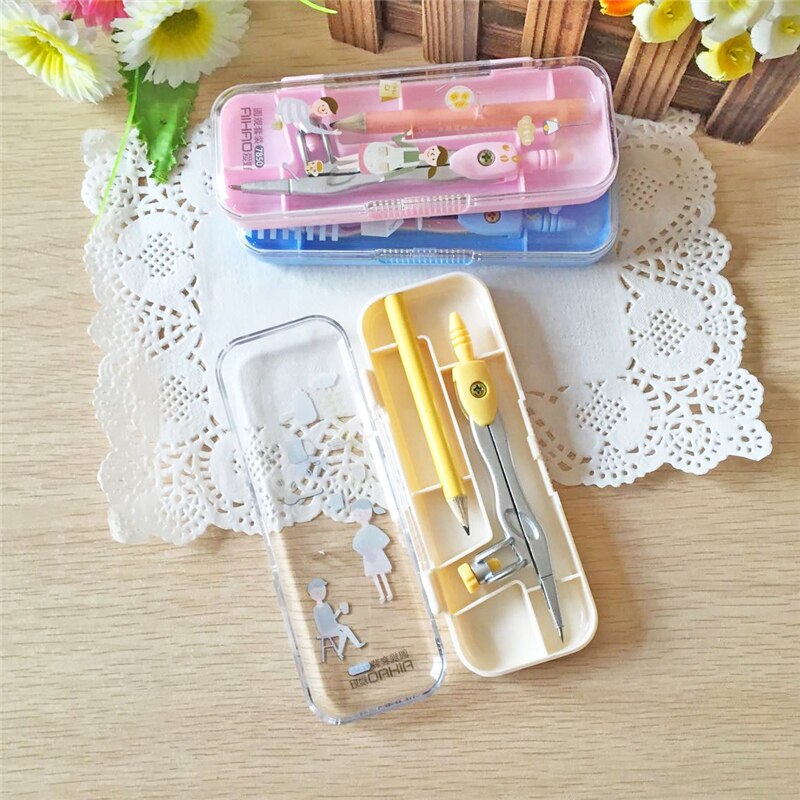 1Box Drawing Compasses Metal Compass with Pencil Chancery Cartoon Compass Love Couple School Drafting Office Supplies Stationery