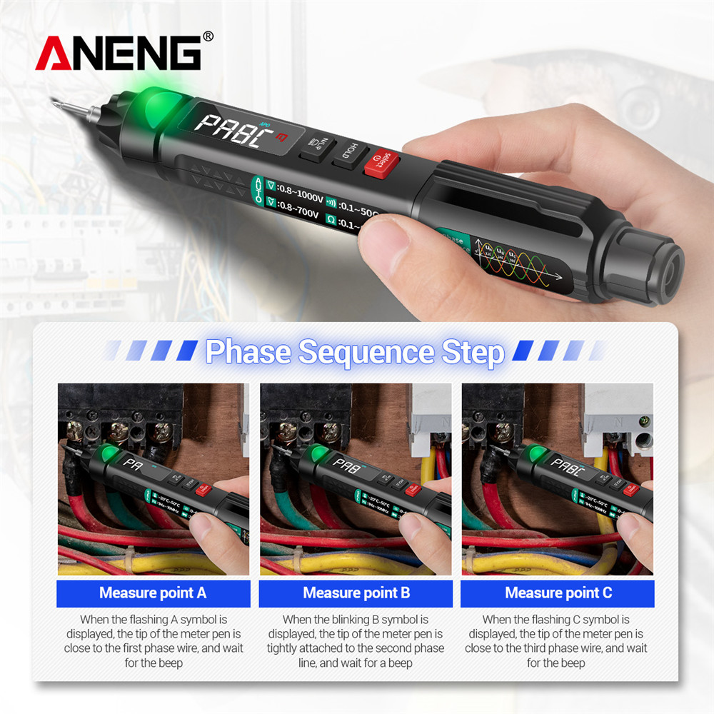 Aneng  a3008 digital multimeter automatisk intelligent sensor penntestare 6000 siffror beröringsfri spänningsmätare multimeter polimetro