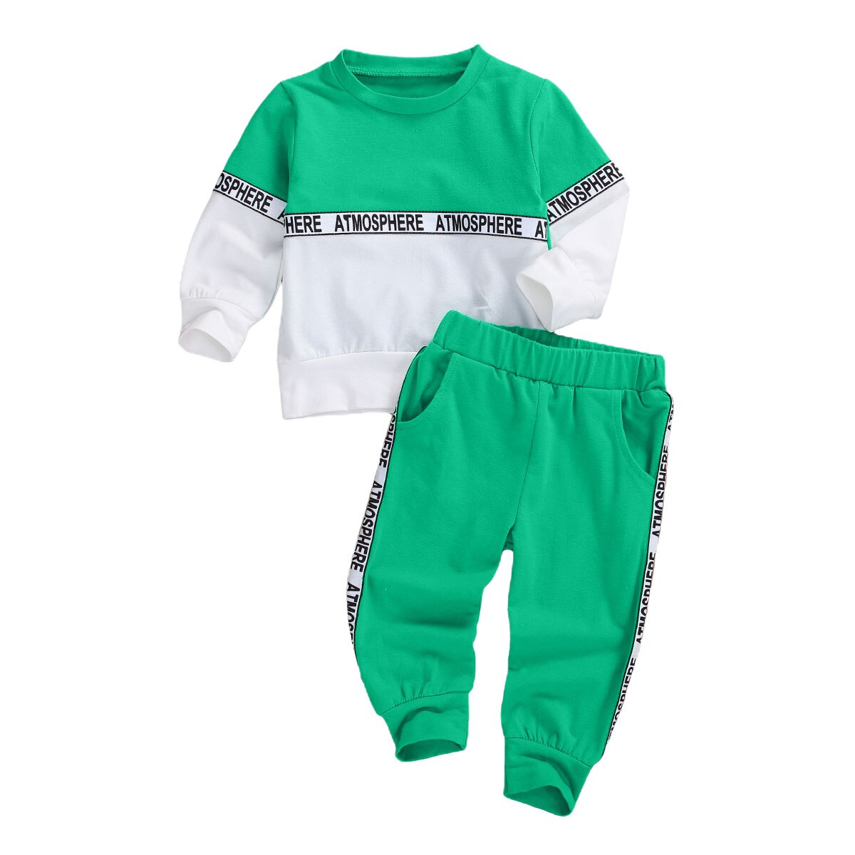 Citgeett Herfst 1-4Years Baby Jongens Lange Mouwen Pak Stiksels T-shirt En Effen Kleur Elastische Lange Broek Lente Sport Set: B / 3T