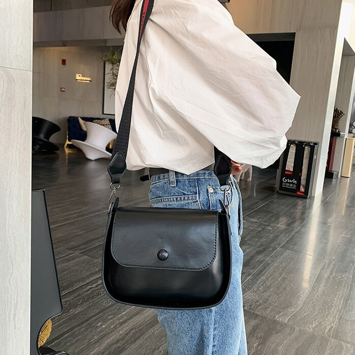 Getextureerde kleine vierkante tas retro schoudertas wilde brede schouderband crossbody tas