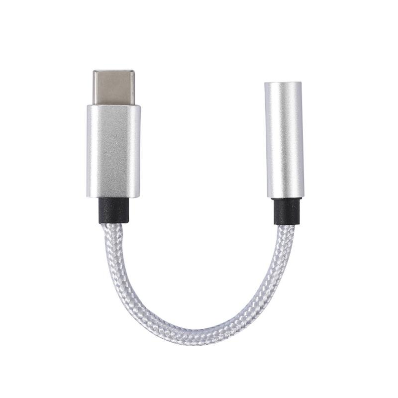 Nylon USB C di Tipo C A 3.5mm del Trasduttore Auricolare Cuffie Cavo del Convertitore Jack Adattatore Audio Digitale Per Ipad Pro Samsung huawei Xiaomi: Silver