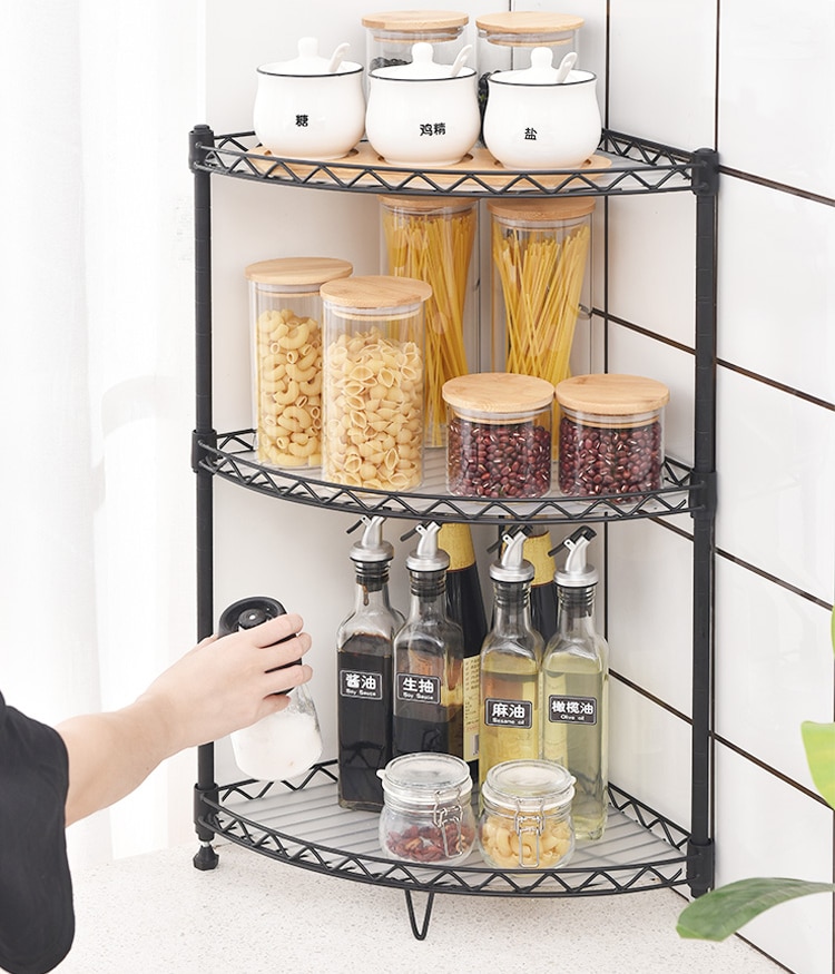2/3 Layer kitchen storage organizer rack Kitchen supplies seasoning countertop corner storage stainless steel black