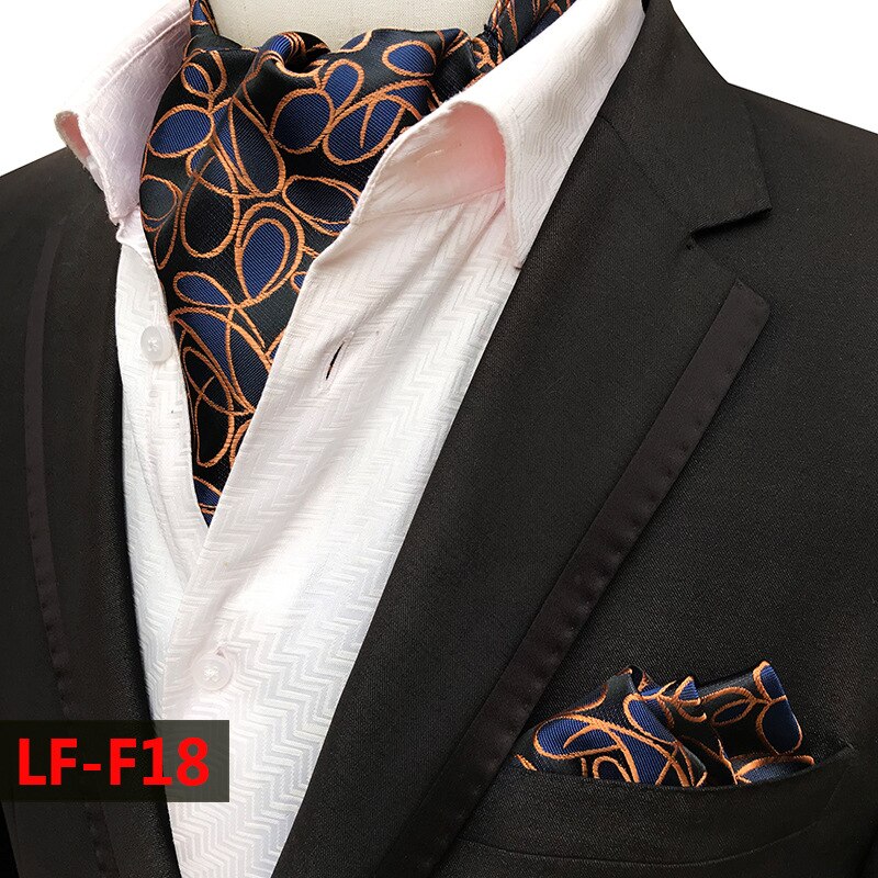 Mans Vintage 100% seda Ascot corbata set de bolsillo a cuadros de lujo Mans Paisley flor corbata pañuelo para hombres: LF-F18