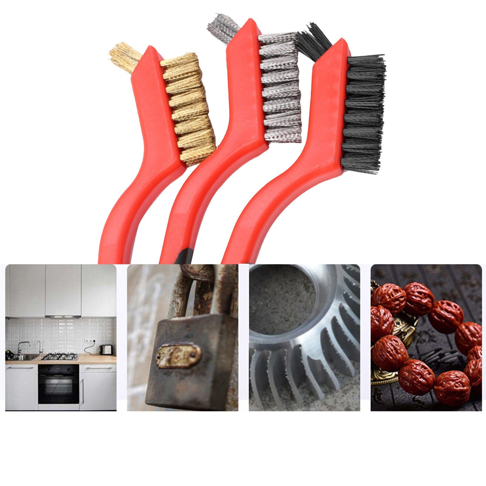 7-inch Wire Brush Set With Curved Handle For Deep Cleaning Of Dirt Polishing Grinding Cleaning Hand Tool Kitchen Supplies #40