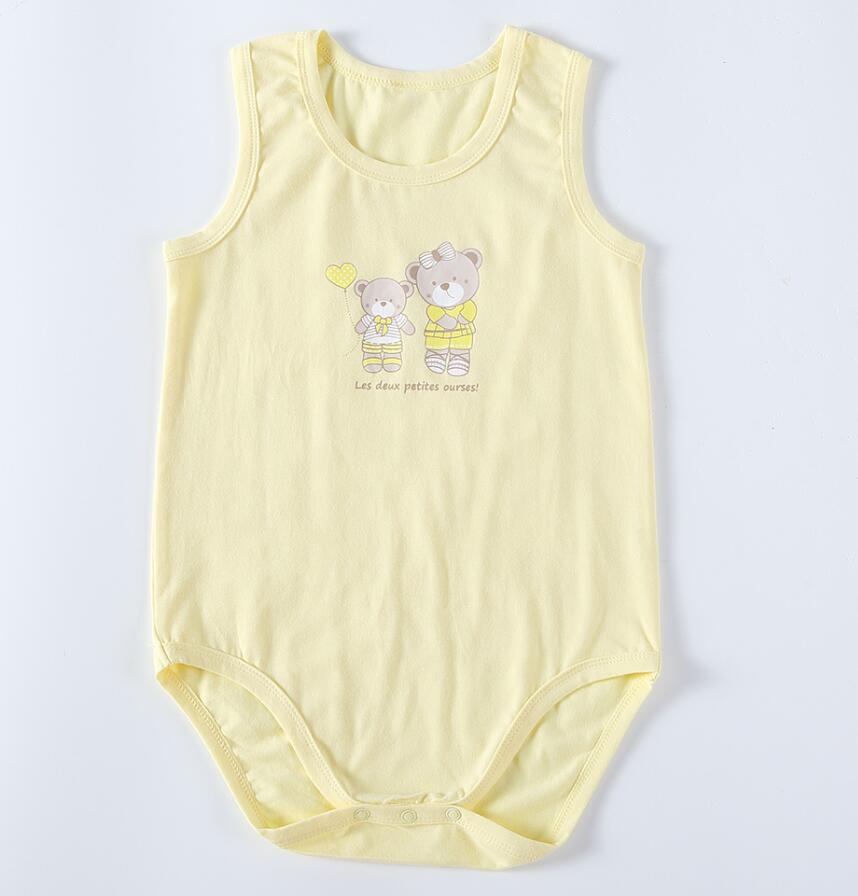 Kinderen kleding bodysuit vestidos jongens en meisjes kleding pyjama kinderen zomer mouwloos katoenen jumpsuit strepen multi-kleuren: yellow / 4T