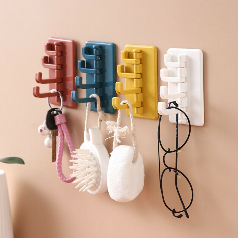 4 Hook Self Adhesive Wall Hooks Clear Strong Sticky Heavy Removable Blue/White