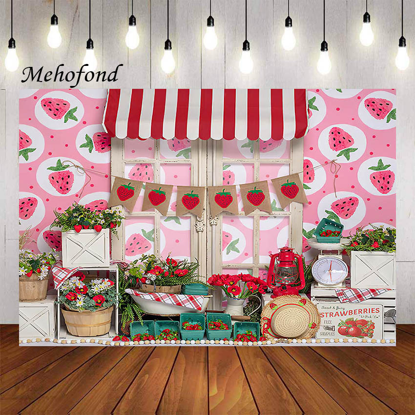 Mehofond – arrière-plan pour photographie, accessoire de Studio Photo, motif de fleurs, fraise, ferme, marché, fête d'anniversaire, pour fille