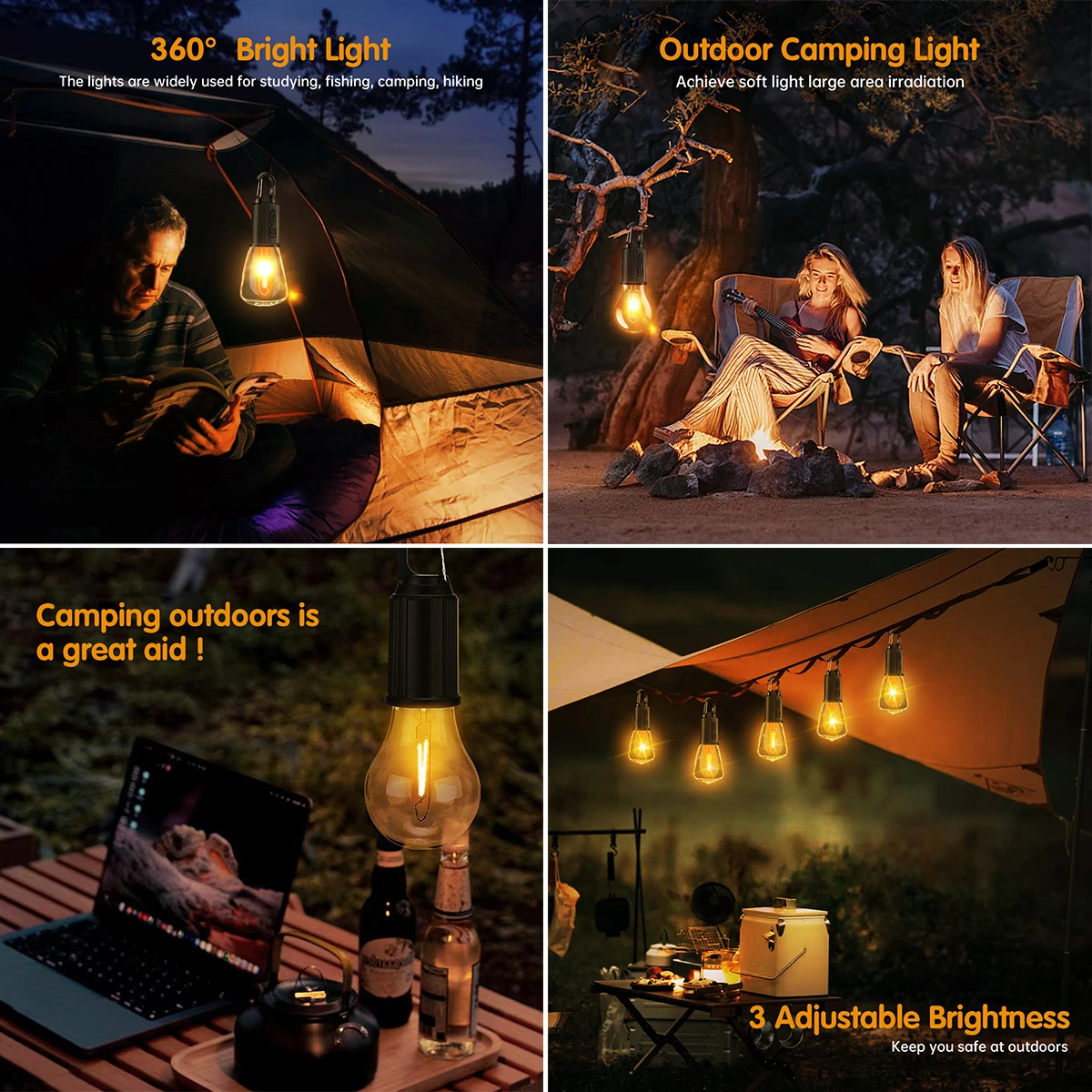 Outdoor Usb Oplaadbare Led Lamp Lampen Met Haak Helder Noodlicht Haak Haak Camping Vissen Draagbare Lantaarn Nachtverlichting