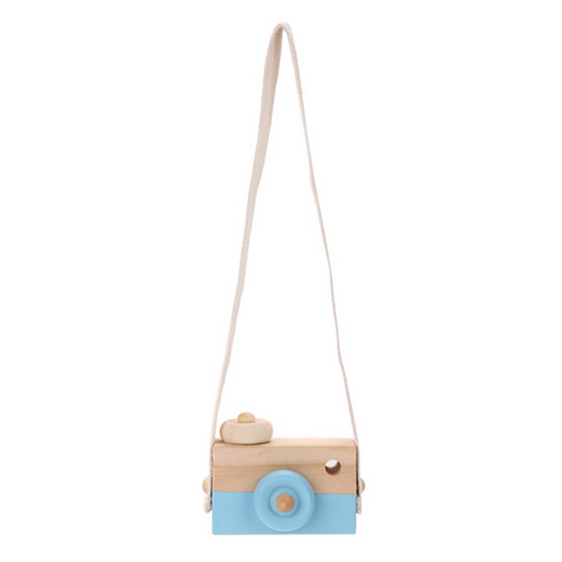 Mini Wooden Toy Camera Baby Kids Neck Hanging Camera Photography Prop Decoration Children Playing House Decor Toy: blue