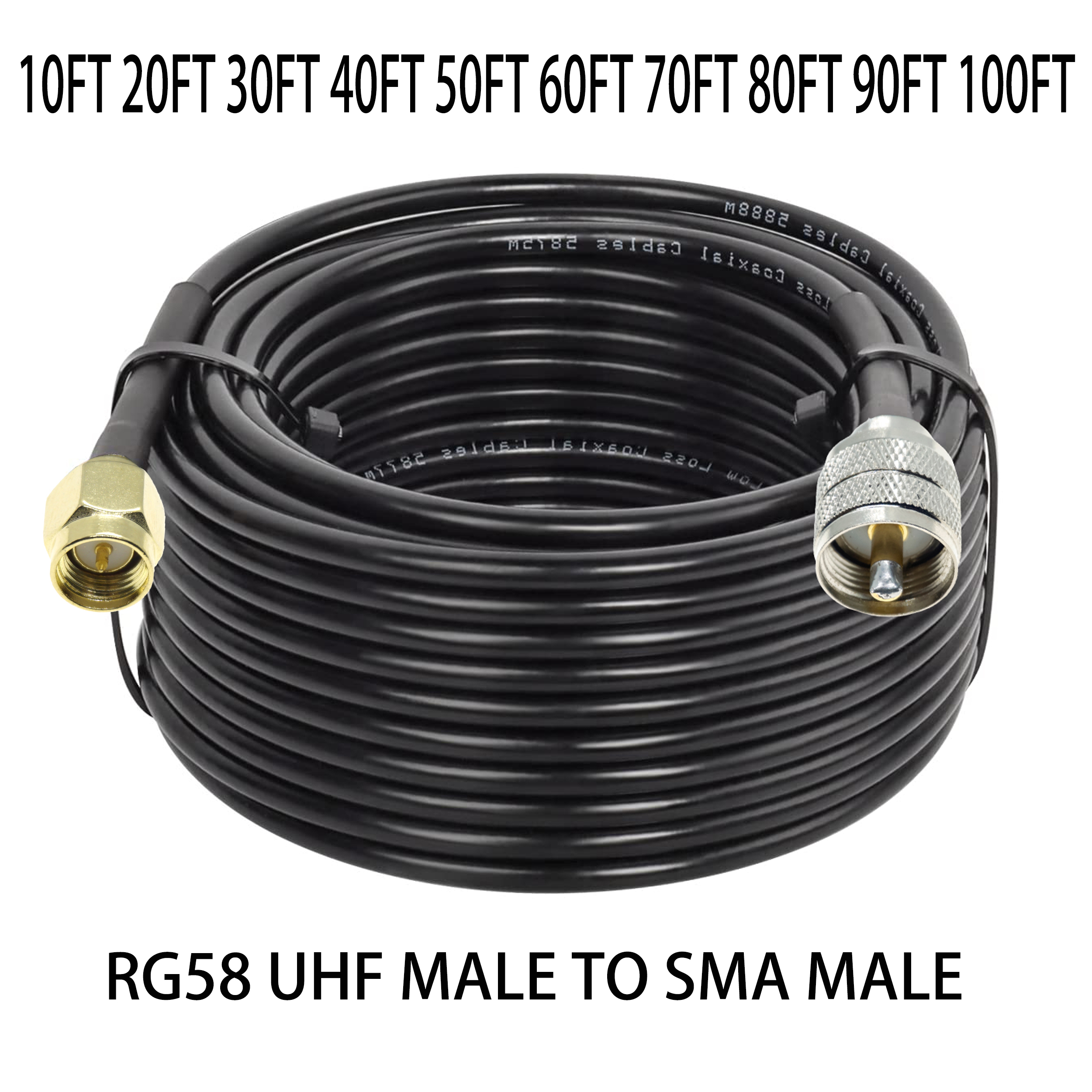 30ft 50ft 100 fuß rg58 uhf männlich pl259 zu sma stecker stecker ham cb radio antenne rf pigtail koax koaxialkabel jumper 50ohm: 8P